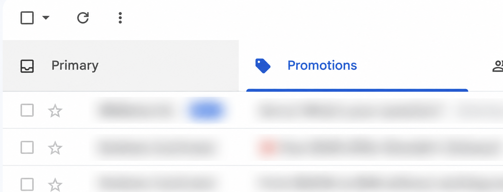 Gmail Promotions tab with the private email details blurred
